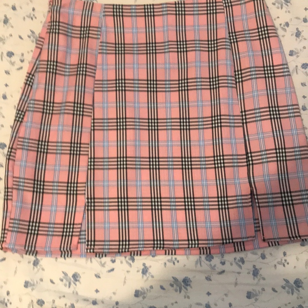 pink/blue/black plaid mini skirt